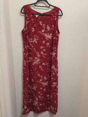 Talbots Red Floral Linen Blend Maxi Dress with Side Button Detail 14
